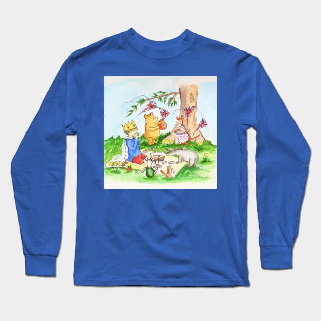 Winnie The Pooh Coronation Tea Party Long Sleeve T-Shirt by Yvonne Flannery